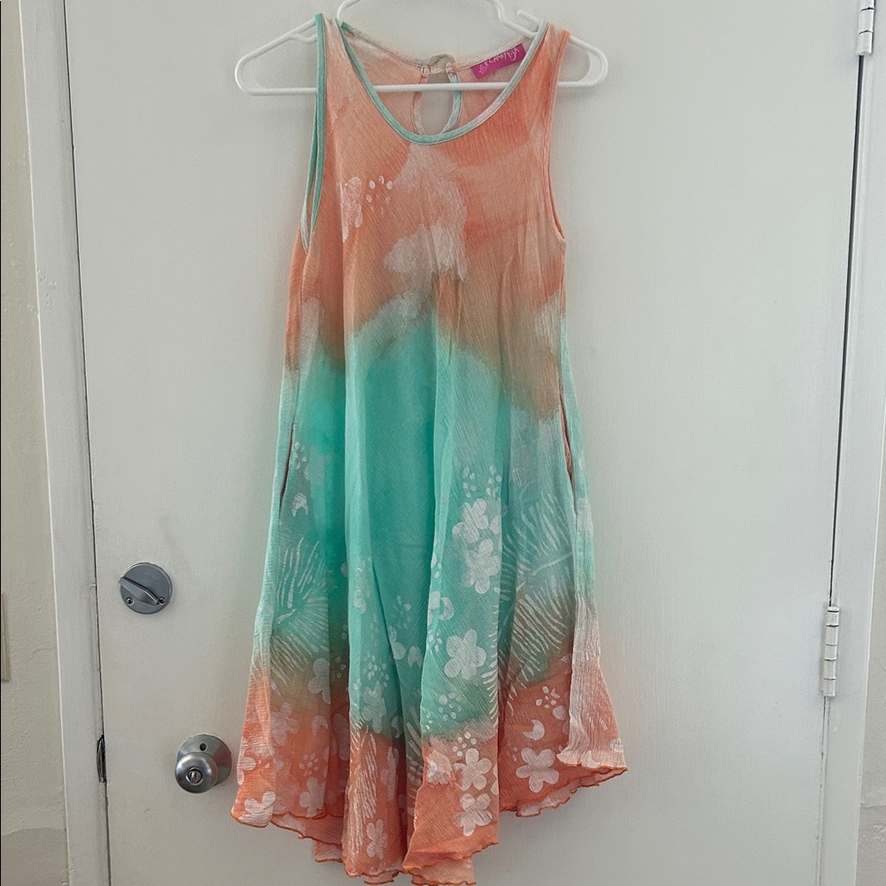 Floral Sleeveless Dress - Orange and Green